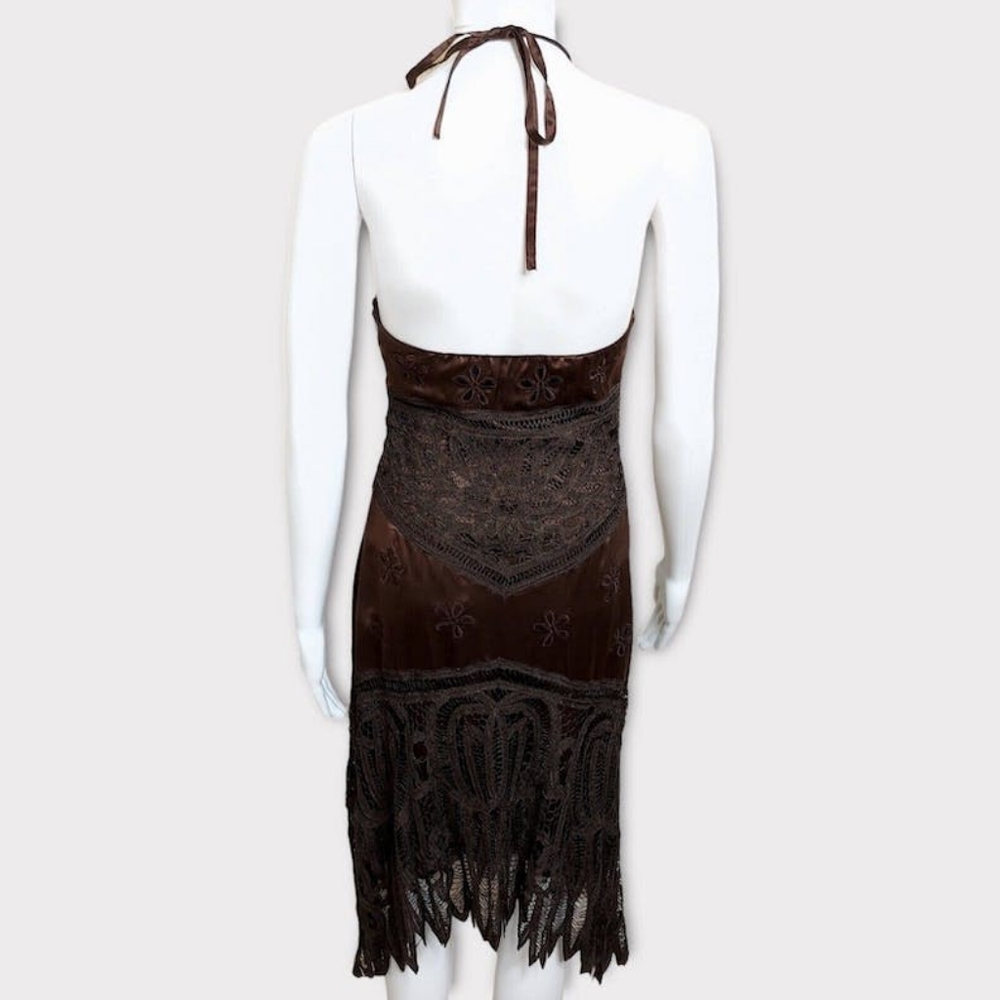 Sue Wong brown halter crochet cutout floral gown, Size 2 - Picture 10 of 15